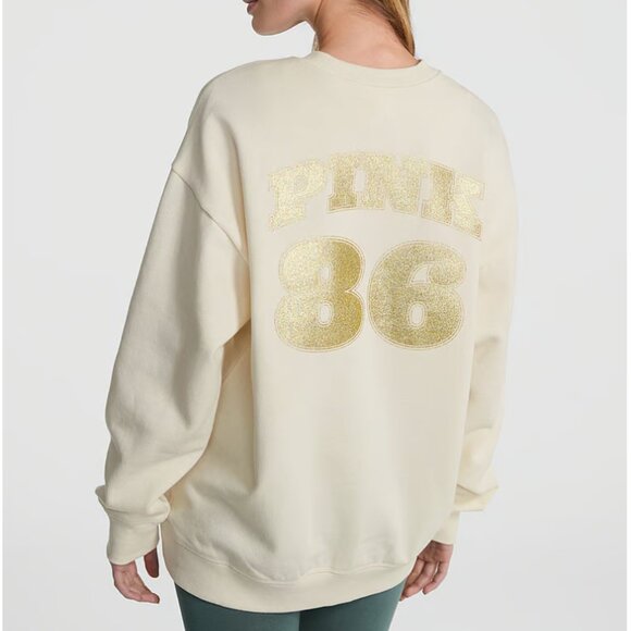 PINK Victoria's Secret Sparkly Ivy Fleece Oversized Sweatshirt - XLarge - NWT - Picture 1 of 5